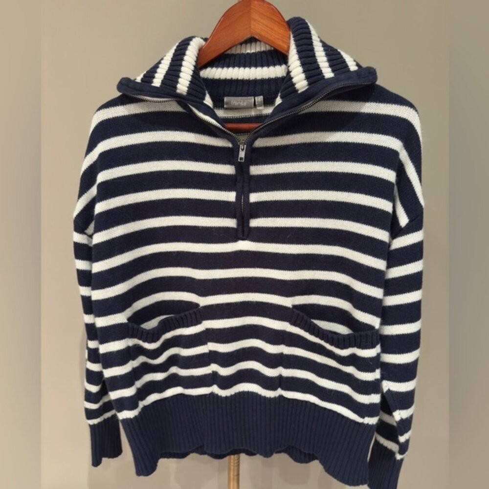Fransa Striped Quarter Zip Sweater Blue White Small Oversized